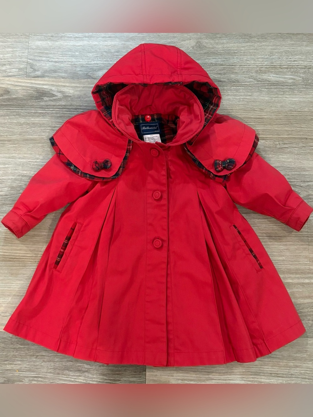Rothschild Red Coat with Plaid Accents & Detachable Button Hood 2T